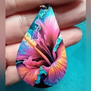 Cute multicolored colorful wire dangle earrings flower floral blue pink yellow